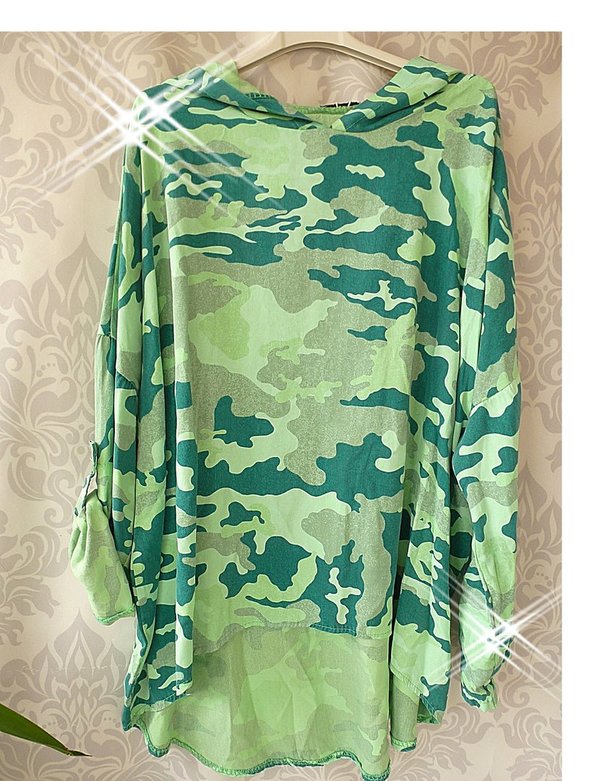 38 40 42 44 46 48 ? oversize Bluse tunika  hinten lang camouflage Kapuze