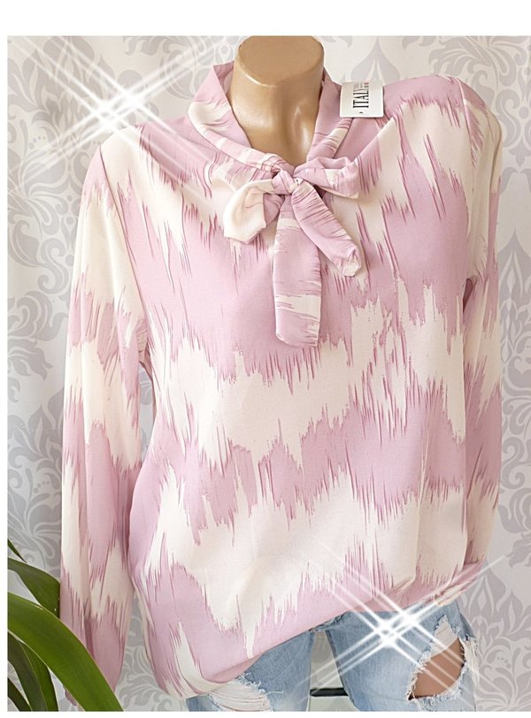 36 38 40 Bluse mit Muster Batik Schleife Schluppenbluse rosa