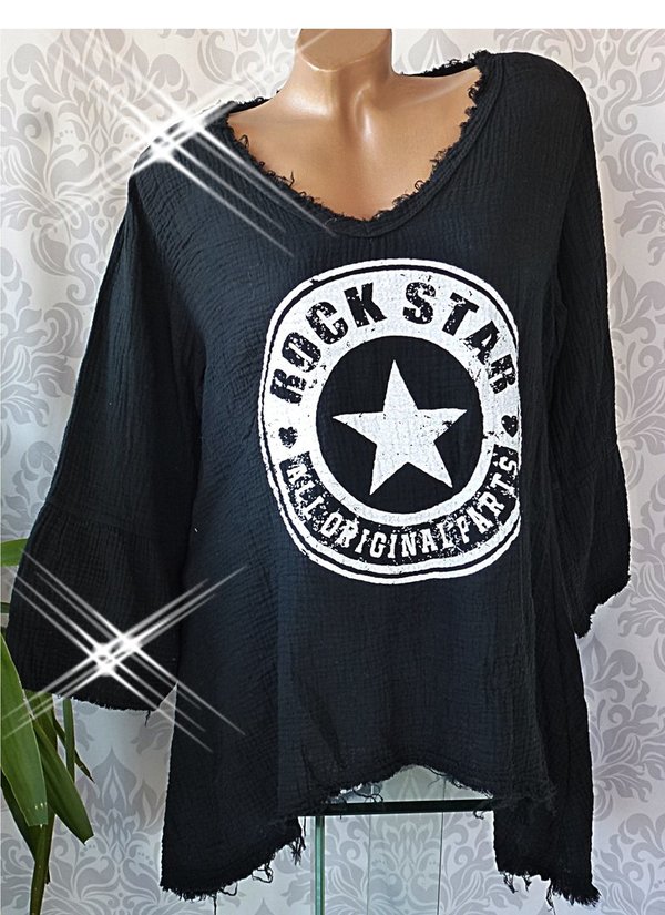38 40 42 42/44 long Shirt Musselin Rock Star Tunika Vokuhila hinten lang