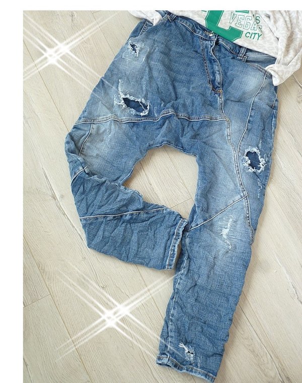 XS S M L XL Mega baggy Boyfriend Jeans tiefer Schnitt destroyed