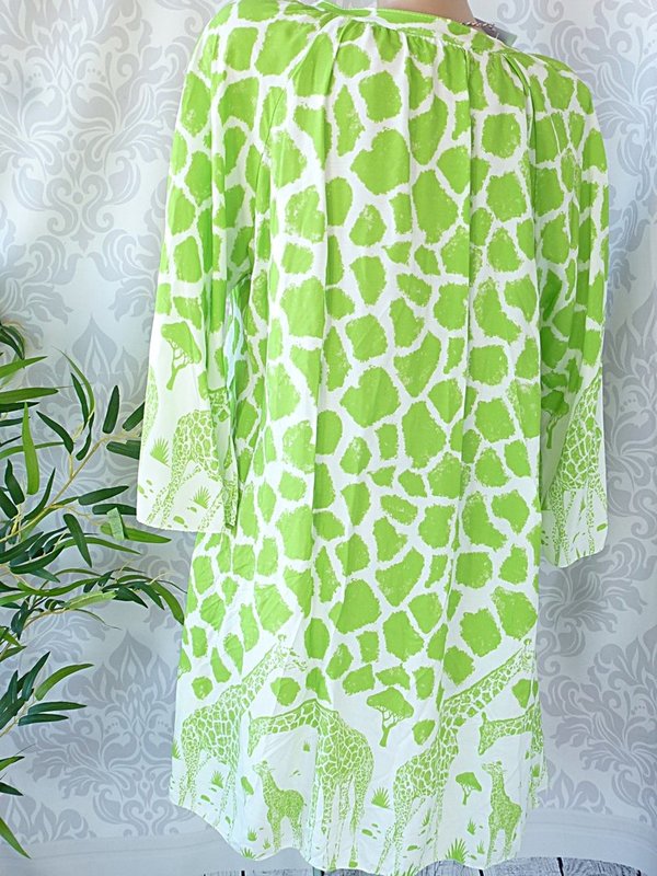 38 40 42 Damen Kleid long Tunika Muster Giraffe Hängerchen grün