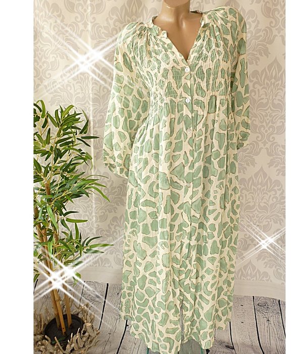 40 42 44 46  schönes oversize Maxikleid Kleid Muster HIPPIE Ibiza durchgeknöpft