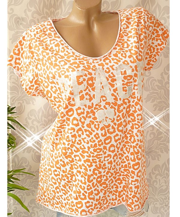 36 38 40 Shirt mit Leo Silber Peace Print Baumwolle orange grün oder pink