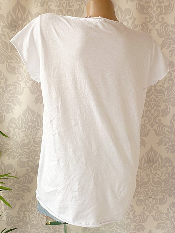 36 38 40 Shirt mit Peace beflockt Baumwolle Rollbündchen