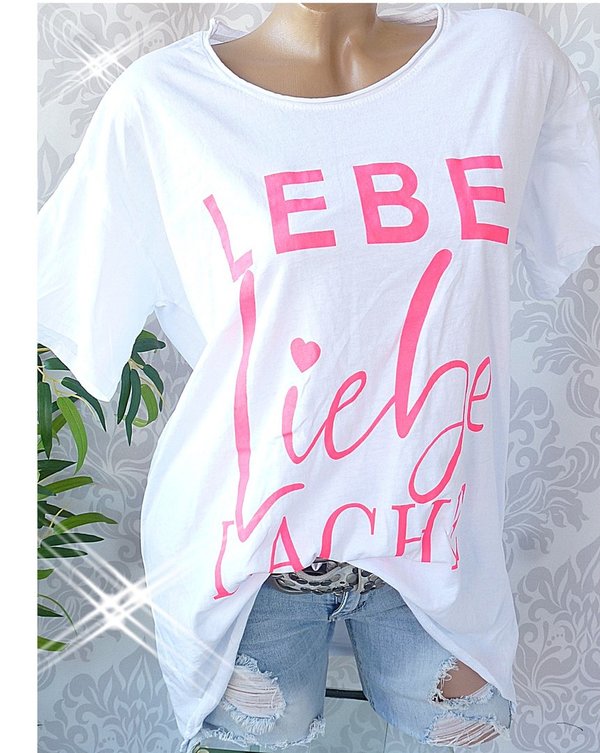 38 40 42 42/44 Oversize Shirt mit Lebe Liebe Lache Print Baumwolle