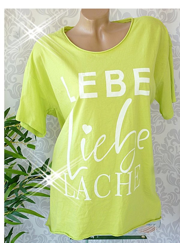38 40 42 42/44 Oversize Shirt mit Lebe Liebe Lache Print Baumwolle