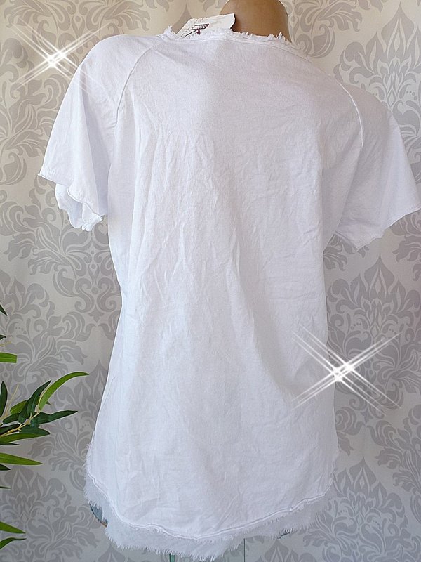 38 40 schönes Shirt mit glitzer Peace  Print Baumwolle V Neck