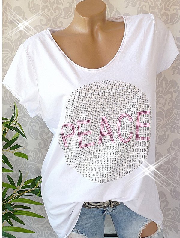 38 40 Shirt mit glitzer comic Print Baumwolle V Neck Peace