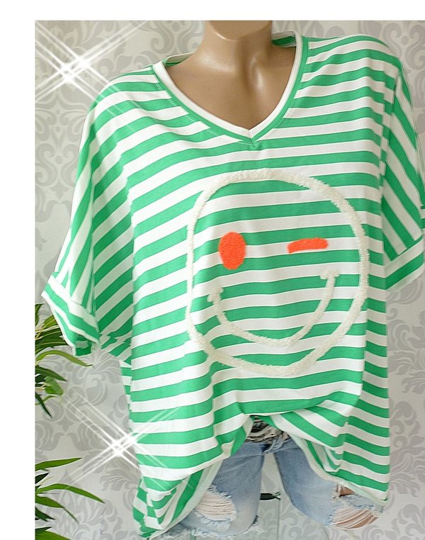 40 42 44 46 oversize Shirt Streifen gestreift comic smile pink oder grün