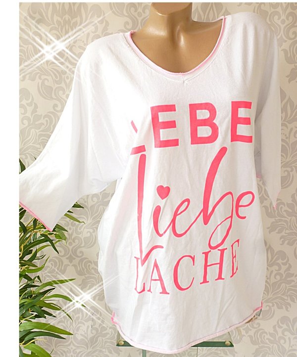 40 42 44 46 Oversize Shirt mit Lebe Liebe Lache Print Baumwolle