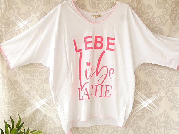 40 42 44 46 Oversize Shirt mit Lebe Liebe Lache Print Baumwolle