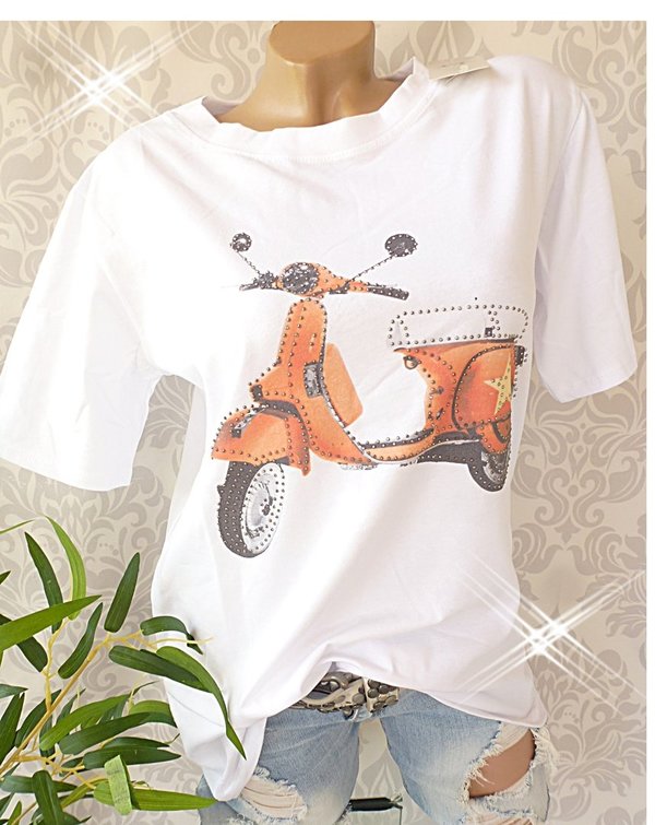 38 40 Shirt mit Print Baumwolle Motiv  Roller glitzer