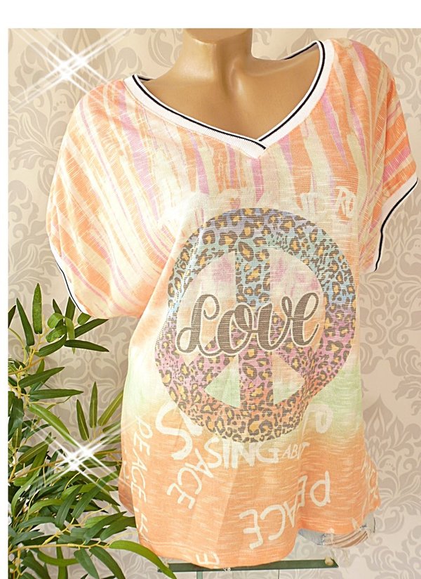 38 40 42 oversize Feinstrick Shirt Peace Love Leo Schrift