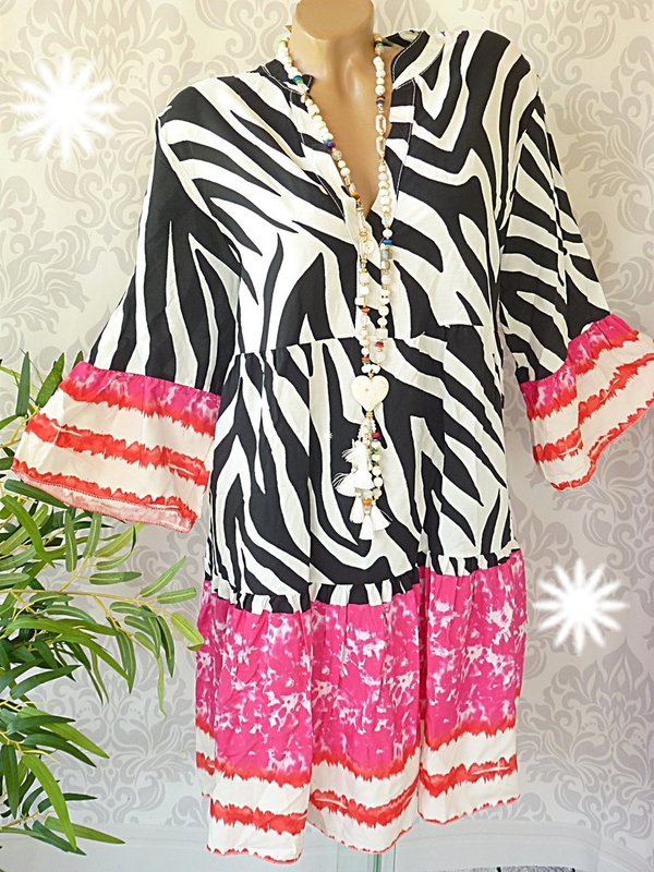 38 40 42 42/44 oversize Tunika Kleid Zebra Muster Hängerchen V Neck