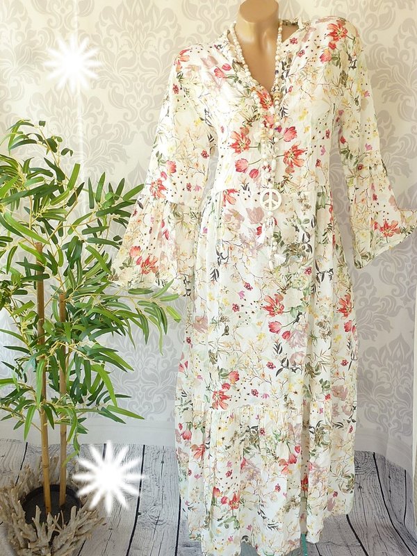 36 38 40 42 schönes oversize Maxikleid Kleid Ibiza Blumen millefleur