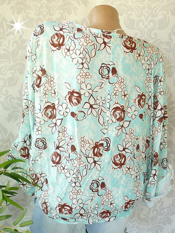 38 40 42 44 oversize Bluse Tunika mit Retro Muster V Neck Stickerei zum binden