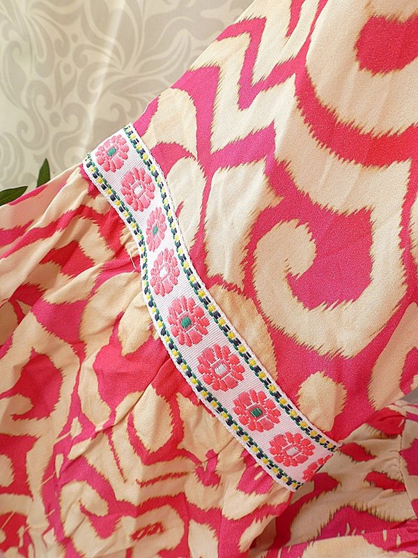 38 40 42 Kleid long Tunika Muster Hängerchen Ausschnitt zum binden FARBAUSWAHL