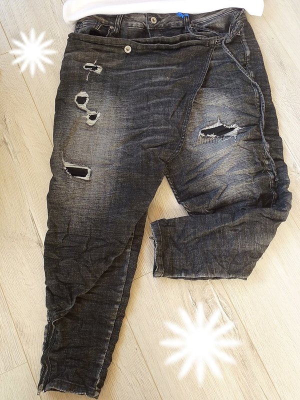 38 40 42 44  baggy Boyfriend look Jeans destroyed zum binden ausgefrallen schwarz