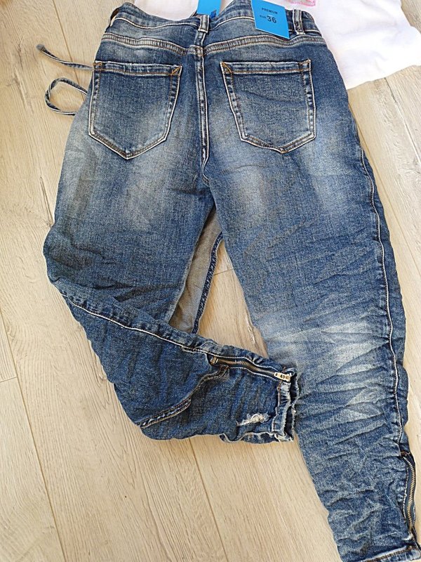 38 40 42 44  baggy Boyfriend look Jeans destroyed zum binden ausgefrallen