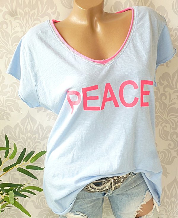 38 40 42 Shirt mit Peace Schrift Baumwolle Strickbündchen