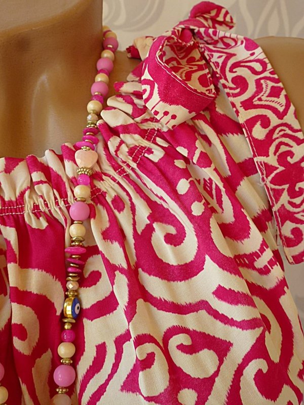 38 40 42 44 Ibiza Kleid Tunika Hängerchen Sommerkleid Schleife Maxi pink