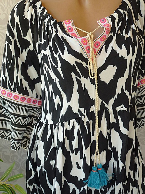 38 40 42 oversize Kleid Tunika mit Muster Ausschnitt zum binden STICKEREI FARBAUSWAHL