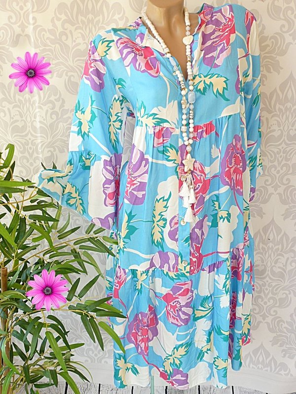 38 40 schöne long Tunika Kleid mit Blumen Muster Knöpfe