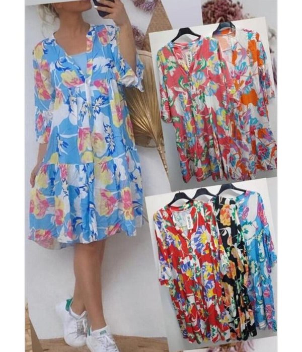 38 40 schöne long Tunika Kleid mit Blumen Muster Knöpfe