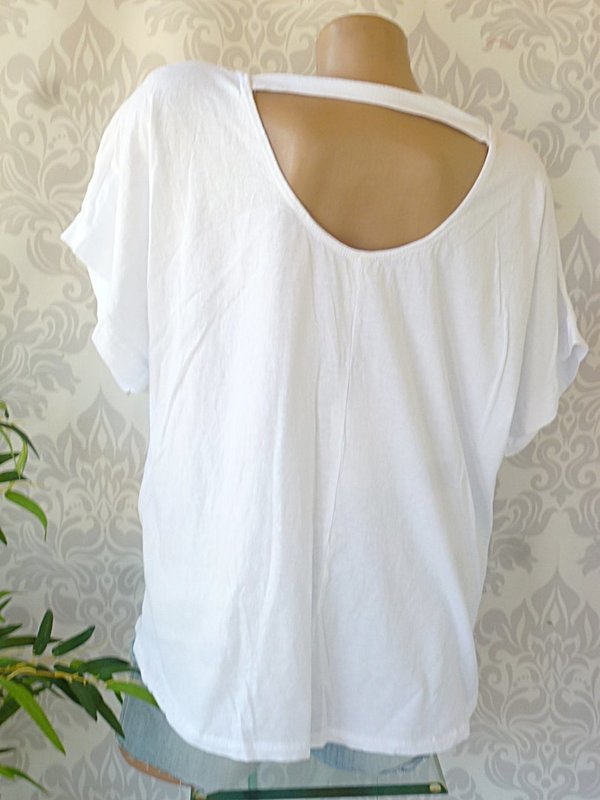 40 42 44 oversize Bluse Shirt Bluse 55 % Leinen Metallic print WEISS