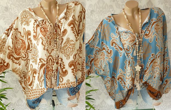 42 44 46 48  Mega oversize Bluse Tunika mit Muster Ausschnitt zum binden FARBAUSWAHL