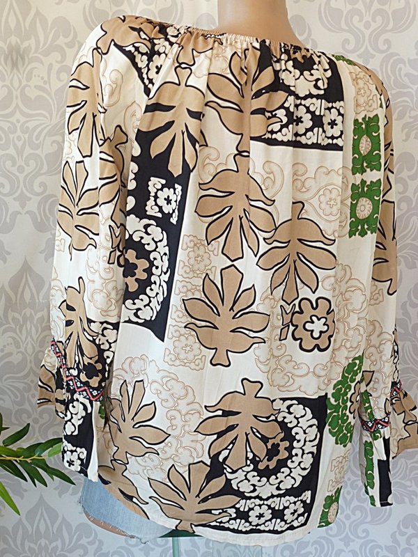 38 40 42  oversize Bluse Tunika mit Muster Ausschnitt zum binden STICKEREI