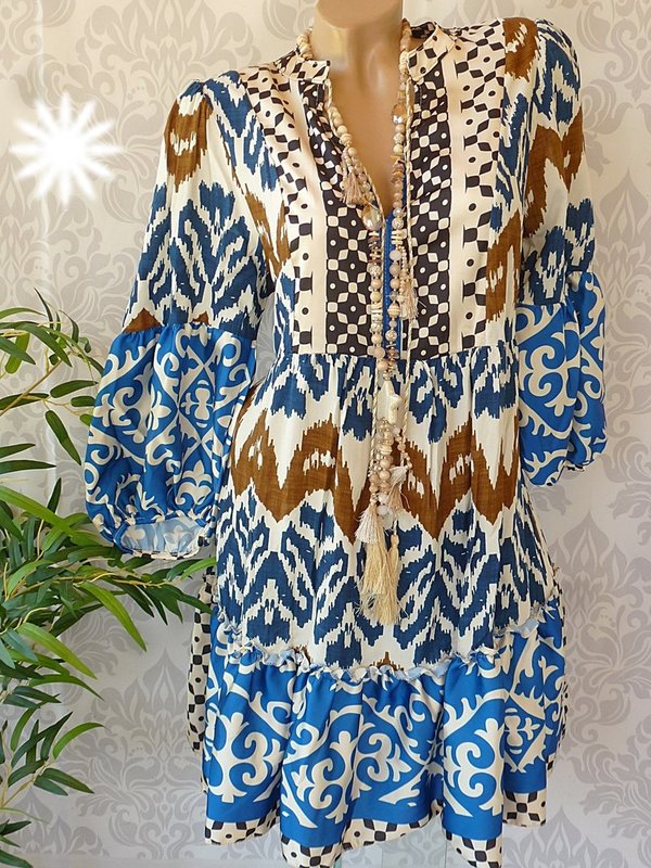 36 38 40 oversize Kleid Tunika Muster Ausschnitt zum binden neue Kollektion