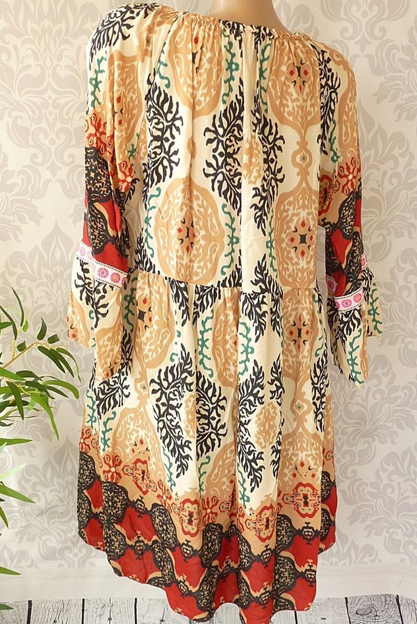 38 40 42 oversize Kleid Tunika mit Muster Ausschnitt zum binden STICKEREI FARBAUSWAHL