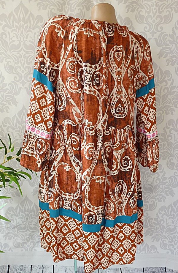 38 40 42 oversize Kleid Tunika mit Muster Ausschnitt zum binden STICKEREI