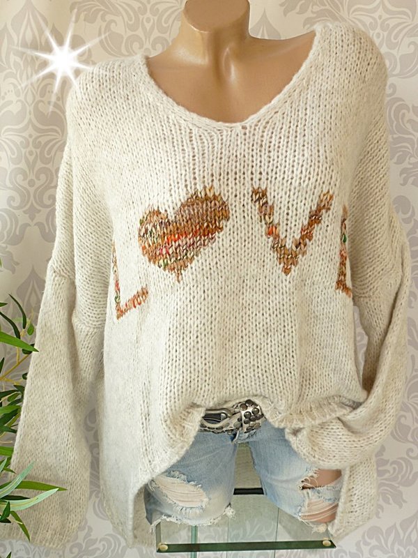 38 40 42 44 MEGA oversize Pullover Strickpullover warm LOVE Farbauswahl