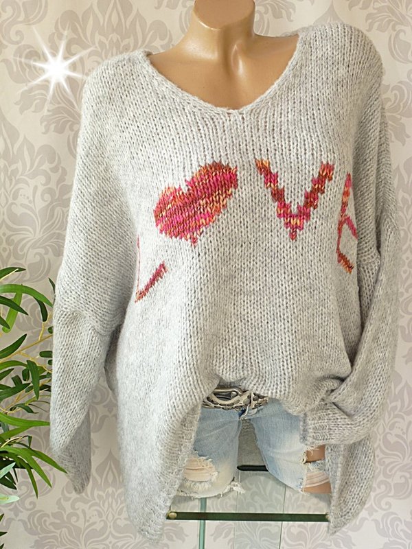 38 40 42 44 MEGA oversize Pullover Strickpullover warm LOVE Farbauswahl