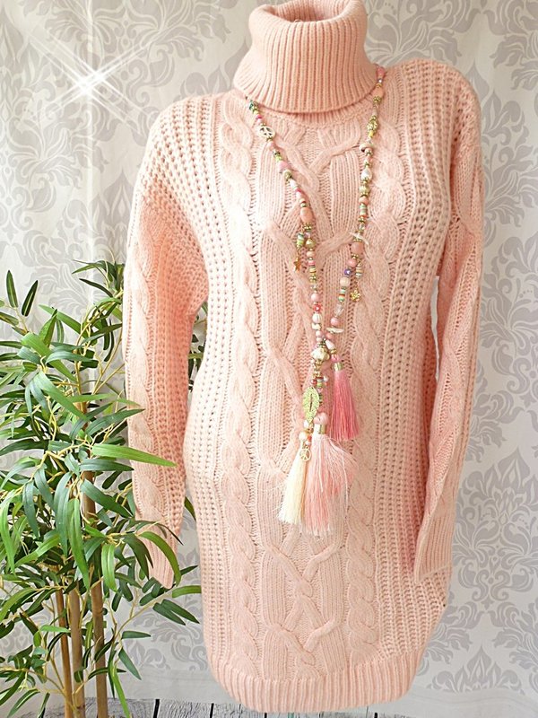 XL 42 44 Traum Strick long Pullover Kleid mit Rolli grobstrick rosa