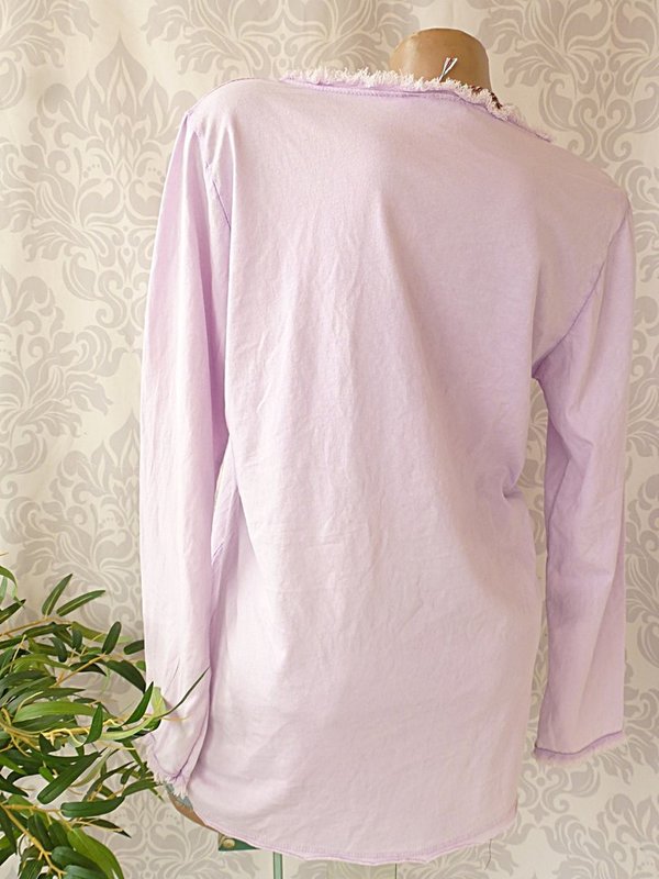36 38 40 schönes Shirt V- Neck ausgefranst Smile neon Stickerei flieder lila