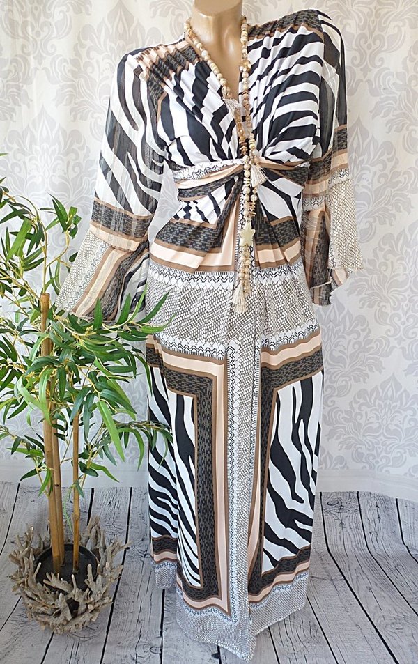 36 38 40 schönes Maxikleid Kleid Muster HIPPIE Ibiza hinten zum binden