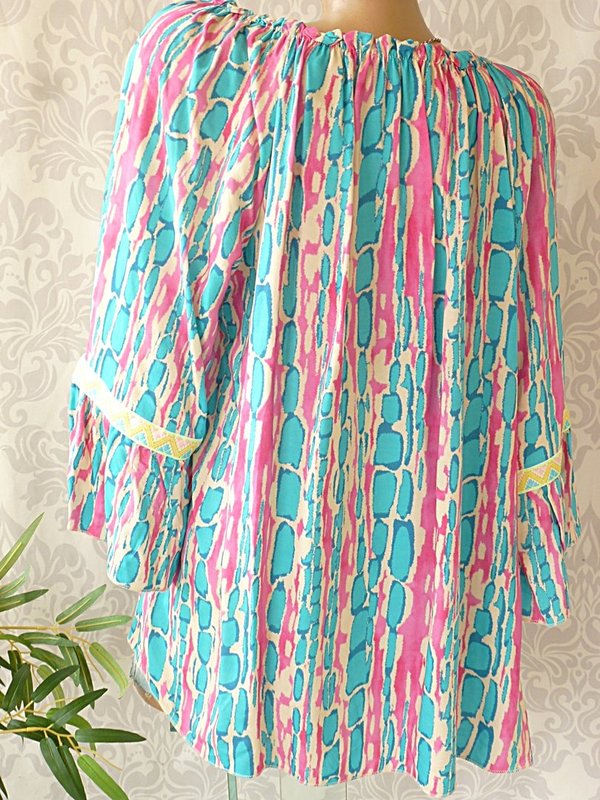 38 40 42 44 oversize Bluse Tunika mit Muster Ausschnitt zum binden STICKEREI