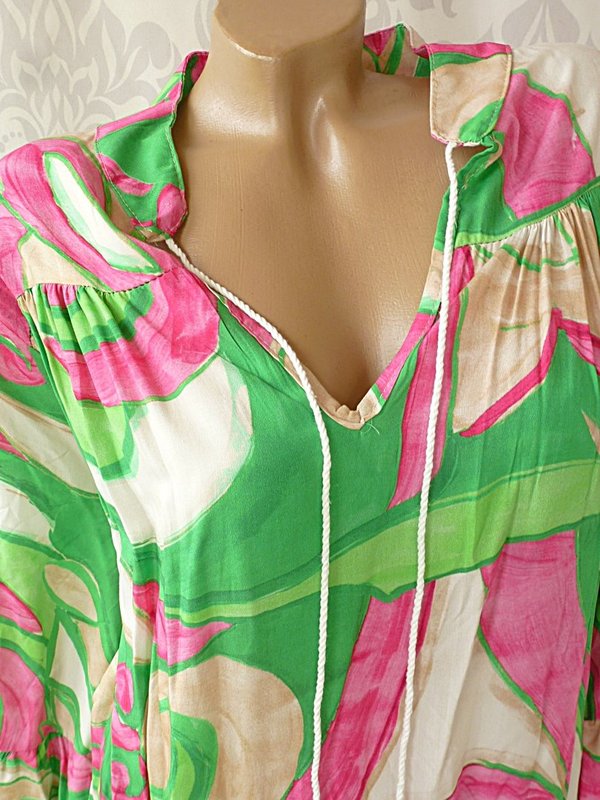 AA 73 oversize Hängerchen Maxikleid Kleid mit Muster Ausschnitt zum binden