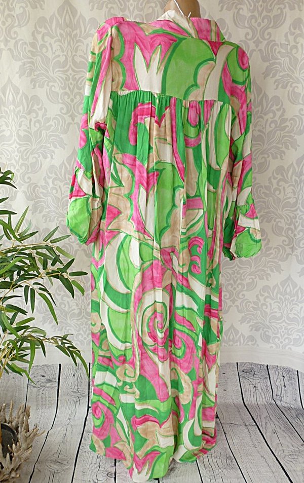 AA 73 oversize Hängerchen Maxikleid Kleid mit Muster Ausschnitt zum binden